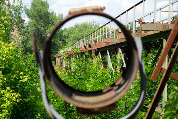 Chernobyl, Ukraine Chernobyl exclusion zone. Ruins of abandoned places. Zone of high radioactivity. Ruins of buildings.