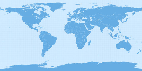 World map in equirectangular projection (equidistant cylindrical projection, geographic projection, EPSG:4326). Detailed vector Earth map with countries’ borders and 5-degree grid. - 352144428