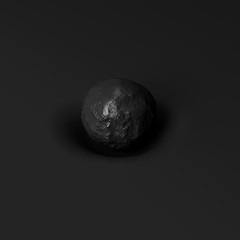 black stone or sphere on a dark canvas deforms a plane, 3D rendering