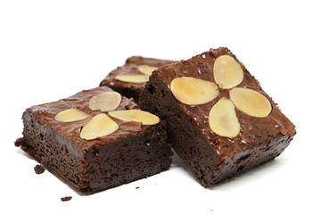 Group of Chocolate brownie with almond on white background