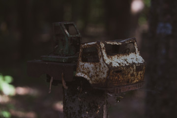 Chernobyl, Ukraine  Chernobyl exclusion zone. Ruins of abandoned places. Zone of high radioactivity. Ruins of buildings. 