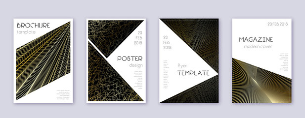 Triangle brochure design template set. Gold abstra