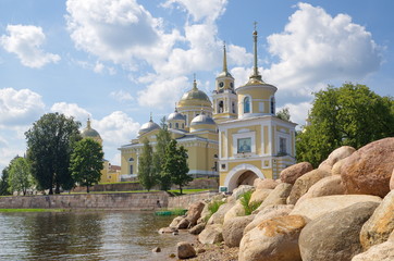 Monastery Nilo-Stolobenskaya desert on the shore of lake Seliger. Tver region, Russia