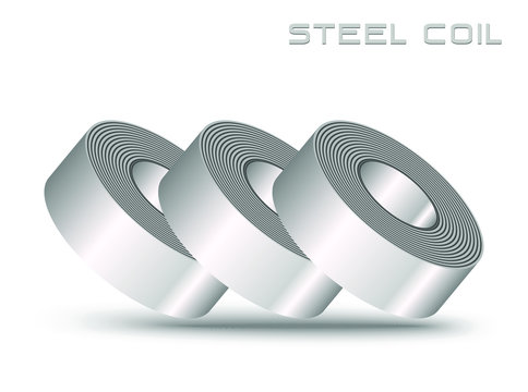 3 rolls steel sheet, steel coil stacking, 3D vector icon logo metal sheet
