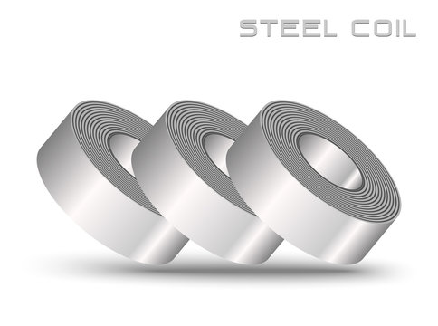 3 rolls steel sheet, steel coil stacking, 3D icon logo metal sheet