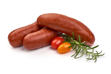 Smoked pork sausages, isolated on white background