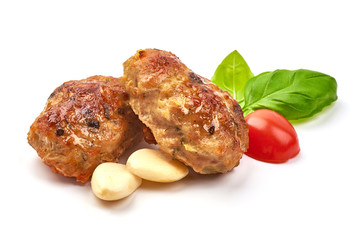Baked pork meatballs, isolated on white background