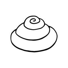 Vector cinnamon roll bun isolated on a white background. Stock illustration of outline roll bun for the icon, logotype for cake shop, bakery, pastry shop, confectionery. 