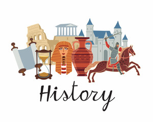History icon. A set of subjects for designating school discipline. Vector color graphics - obrazy, fototapety, plakaty