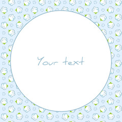 Vector frame with cotton bolls on light blue background; for greeting cards, posters, banners, web design.