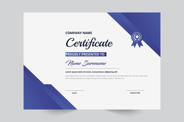 Certificate of Appreciation template blue color elegant shape diploma certificate