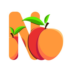 Vector letter N with fresh Nectarine