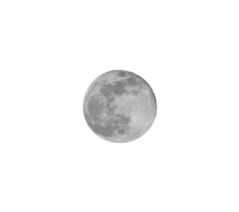 full moon with very visible craters on a white background