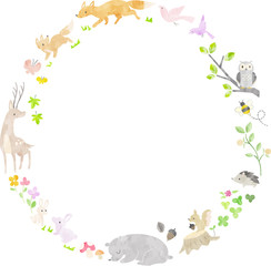 絵本風の森の動物のフレーム