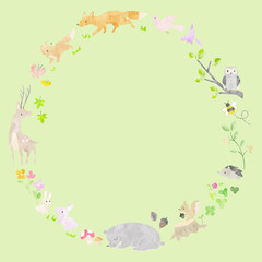 絵本風の森の動物のフレーム