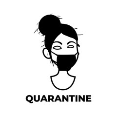 Respiratory protection face mask female head icon quarantine zone