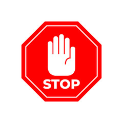 Stop coronavirus red sign. No covid-19 sign isolated. Vector icon of hand