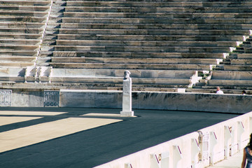 View of the Panathenaic Stadium or Kallimarmaro, it is the only stadium in the world built entirely...