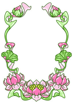 Frame with lotus flowers. Art Nouveau vintage style.