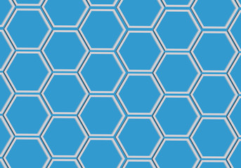 Abstract metal hexagon honeycombs on blue. Modern stylish texture. 3d illustration