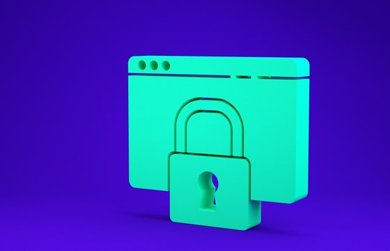 Green Secure your site with HTTPS, SSL icon isolated on blue background. Internet communication protocol. Minimalism concept. 3d illustration 3D render
