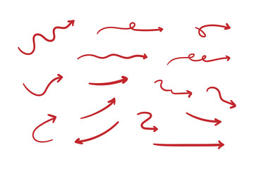 Hand drawn arrows doodle direction mark. Handmade sketch symbols set on a white background. vector illustration graphic design elements.