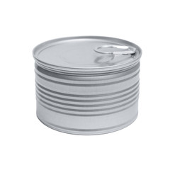 Сlosed can, without label. Close up. Isolated on white background
