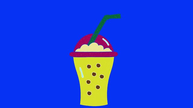 bubble tea hand drawn blue screen. floating loop animation