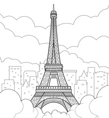 Eiffel Tower in Paris. Linear hand drawing. Vector line illustration.