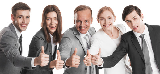 Business people with thumb up