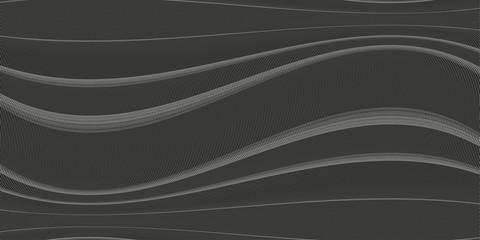 Wavy background of lines. Monochrome dynamic surface with effect of optical illusion. Vector.