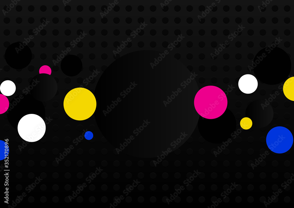 Poster horizontal black textured background with color graphic elements.