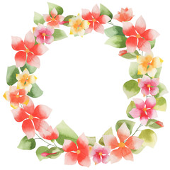 watercolor illustration, floral frame, flowers, leaves and branches of clematis, isolate on a white background, drawing for wedding design