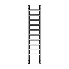 High black and white wooden icon of a fiberglass dielectric ladder with steps for elevation. Construction tool. Vector illustration on white background