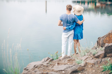 Fototapeta premium Couple in love summer time. Couple love. Man and woman vacation. Travel concept. Photo. Idea. 