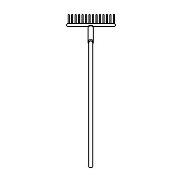 Construction black and white icon of an agricultural rake intended for cleaning leaves. Construction tool. Vector illustration