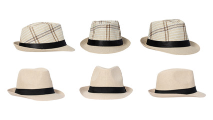 Set of straw hat isolated on white background.