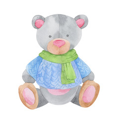 watercolor illustration, teddy bear toy for baby design, isolate on a white background, cute decor
