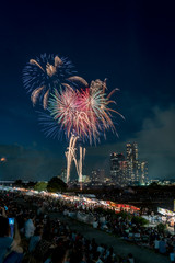東京の夜景　多摩川の花火２０１９年１０月２６