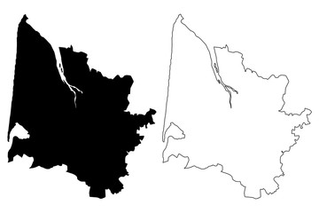 Gironde Department (France, French Republic, Nouvelle-Aquitaine region) map vector illustration, scribble sketch Gironda map - obrazy, fototapety, plakaty