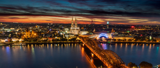night panorama scene of cologne cathedral