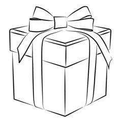 vector illustration, abstract linear pattern in black, holiday gift box, isolate on a white background