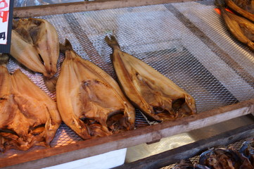 Buy dried fish in the Japanese market