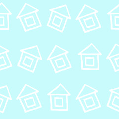 Simple doodle pint with cozy white homes. Hand drawn houses are located in chaotic style. Seamless pattern for graphic design and children&rsquo;s goods.Vector illustration. 