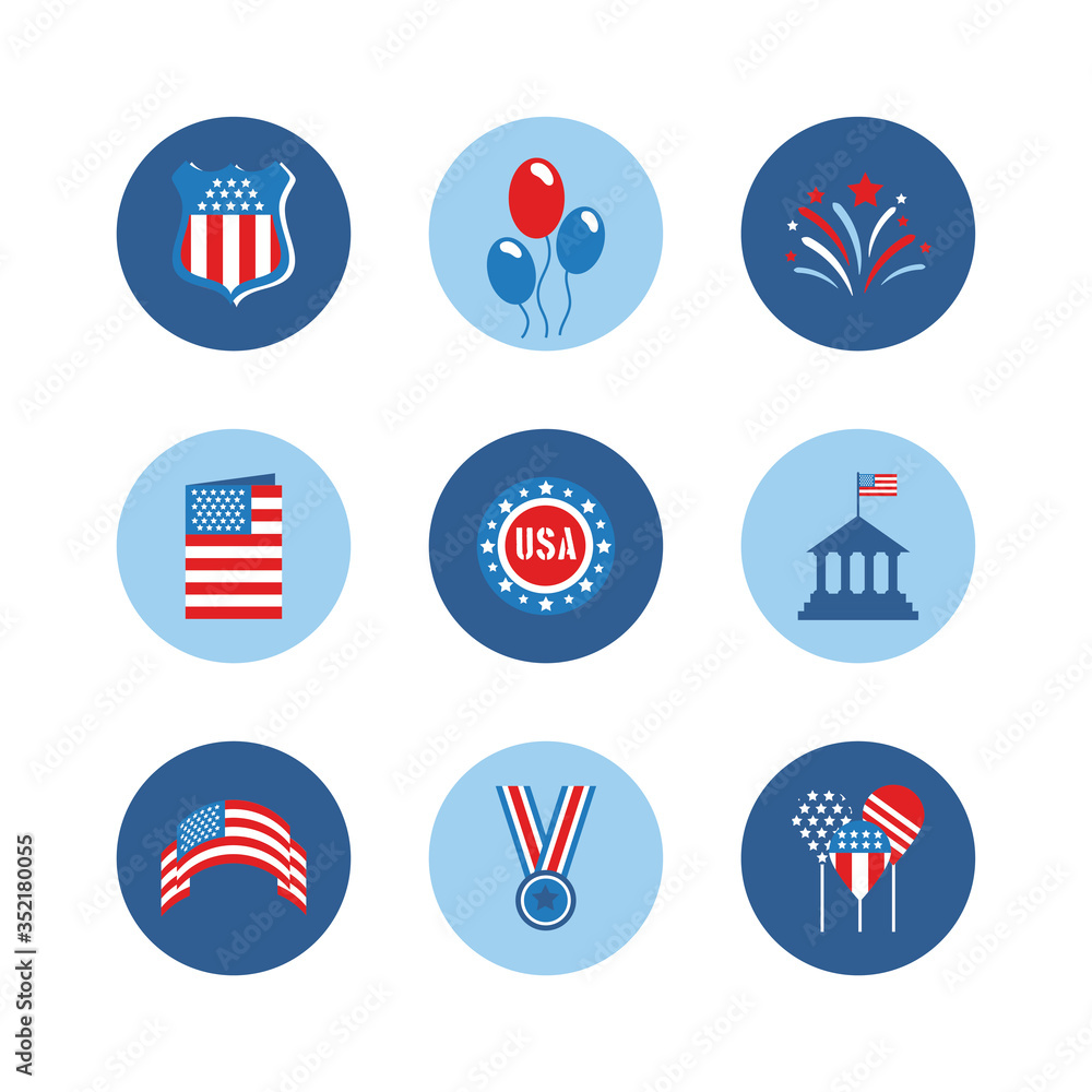 Wall mural bundle of independence day usa icons