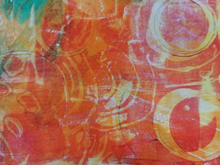 Fototapeta premium orange red monoprint abstract circles