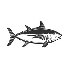 Illustration of tuna fish in engraving style. Design element for logo, label, emblem, sign, badge. Vector illustration