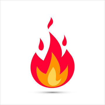 Simple illustration of fire. Vector icon of flame in cartoon flat style.
