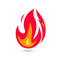 Vector flame icon. Simple illustration of fire in flat style. Danger sign, warning, attention. Vector on white background.