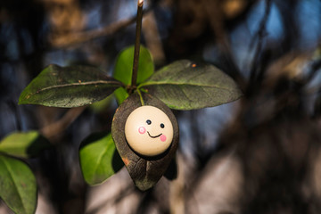 Smile icon miniature on tree